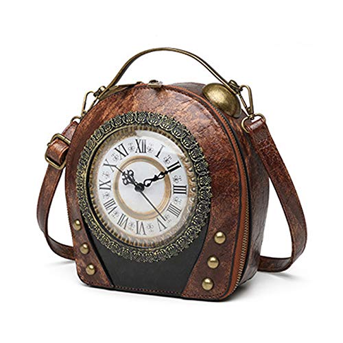 Real Working Clock Handtaschen Geldbörse Antik Steampunk Schultertasche PU Messenger Bag, braun, von AAFLY