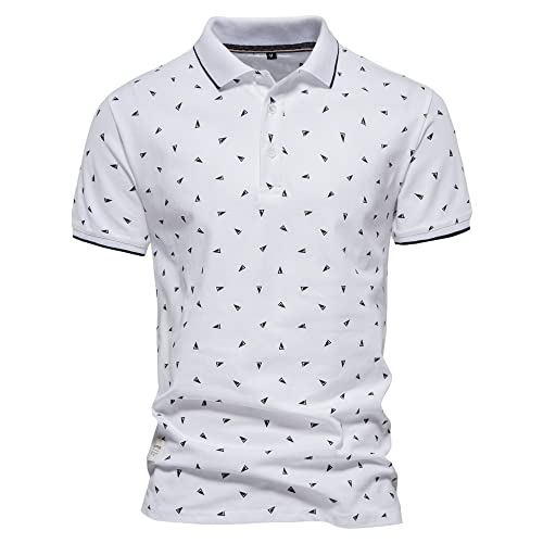 Poloshirt Herren Kurzarm Polohemd Hawaii T-Shirts Druck Geblümt Polo Shirts Casual Golf Hemd Knöpfe Casual Kurzarm Herren T-Shirt Herren E-White M von AAGAZA