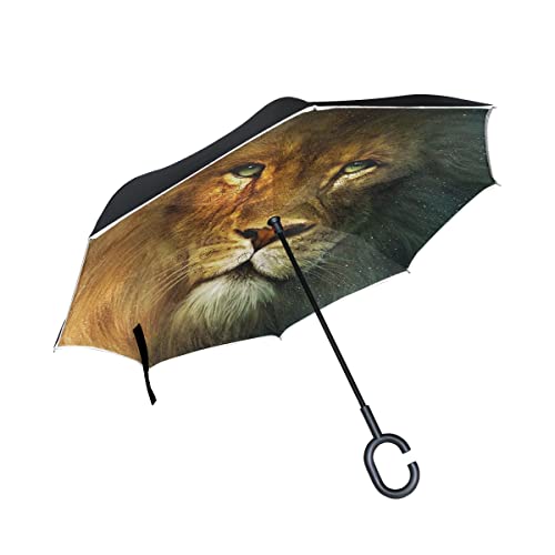 AAHENPAI Regenschirm mit Löwen-Motiv, umgekehrt, für Damen, winddicht, UV-beständig, doppellagig von AAHENPAI