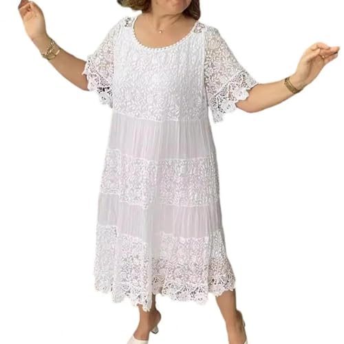 AAIXXIZAO Hübsche Kleider Dress Damen Frauen Strand Kleid Solide Halb Ärmel Ige Hemd Kleid Lässig Lose Spitze Kleid Urlaub Baggy Lange Robe XL Weiß von AAIXXIZAO
