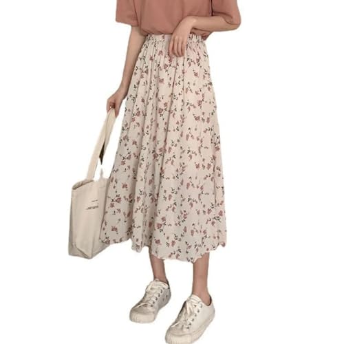 AAIXXIZAO Hübscher Rock Bleistiftrock Damen A-Linie Röcke Für Frauen Hohe Elastische Taille Blumen Druck Fee Midi Kleid M Aprikose von AAIXXIZAO