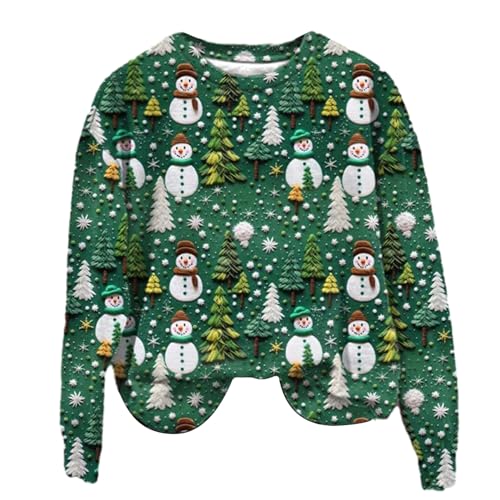 AALLYN Weihnachten Damen Sweatshirt | Weihnachtspullover mit 3D-Flachdruck, lässige Rundhals-Tops | Langarm-Sweatshirt-Oberteil für Damen von AALLYN