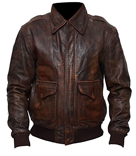 AAOutfitz Air Force Flight A2 Pilot Lederjacke für Herren, Braun im Used-Look, echtes Leder, XL von AAOutfitz