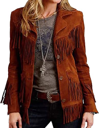 AAOutfitz Damen-Wildlederjacke mit Fransen, Braun: Wildleder, 50 von AAOutfitz