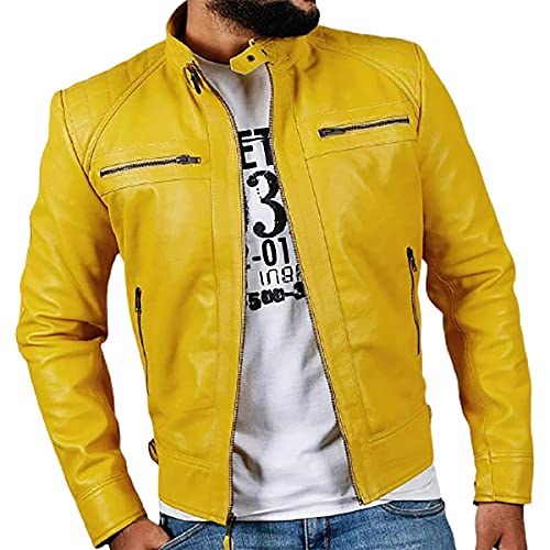 AAOutfitz Lederjacke – Cafe Racer Lederjacke für Herren, Gelb – echtes Leder, 4XL von AAOutfitz