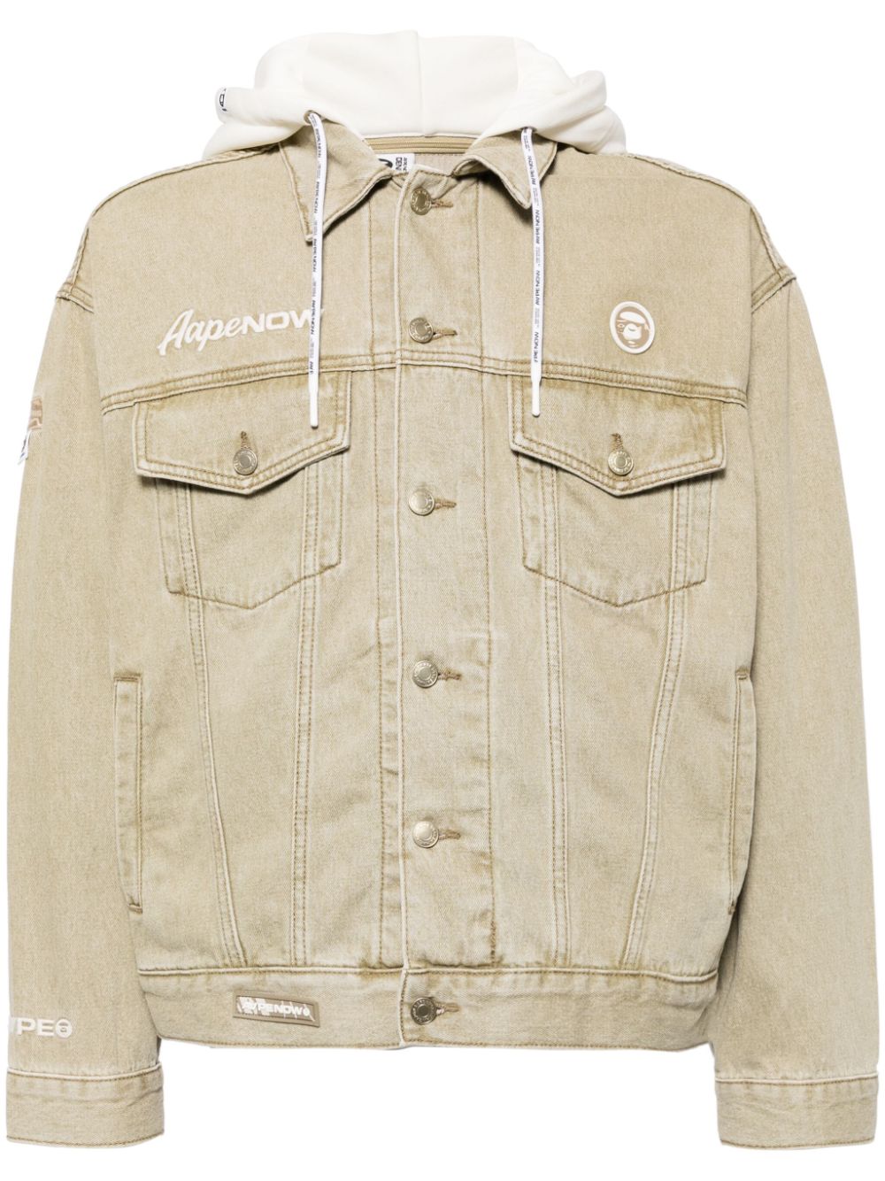 AAPE BY *A BATHING APE® Kapuzen-Jeansjacke mit Logo-Applikation - Nude von AAPE BY *A BATHING APE®