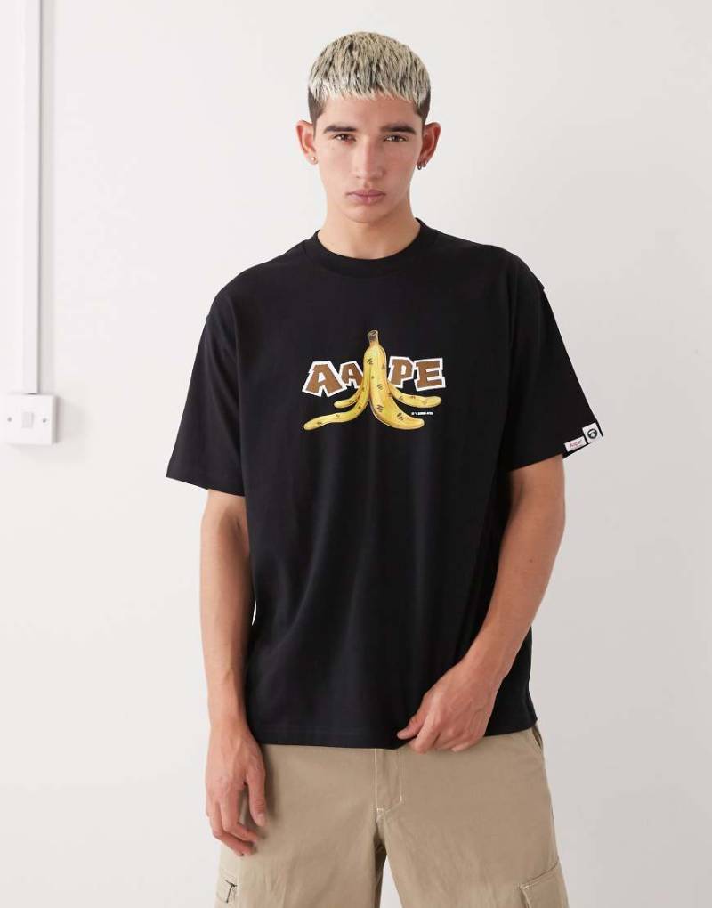 AAPE BY A BATHING APE - Boxy-Fit-T-Shirt in Schwarz mit Logo-Print auf Brust und Rücken von AAPE BY A BATHING APE®
