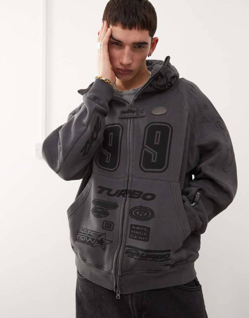 AAPE BY A BATHING APE - Kapuzenpullover im Motocross-Stil in verwaschenem Dunkelgrau-Braun von AAPE BY A BATHING APE®