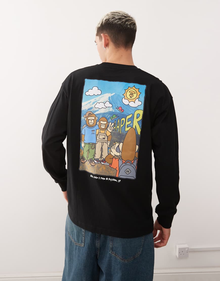 AAPE BY A BATHING APE - Langärmliges Boxy-Fit-T-Shirt in Schwarz mit Bergprint am Rücken von AAPE BY A BATHING APE®