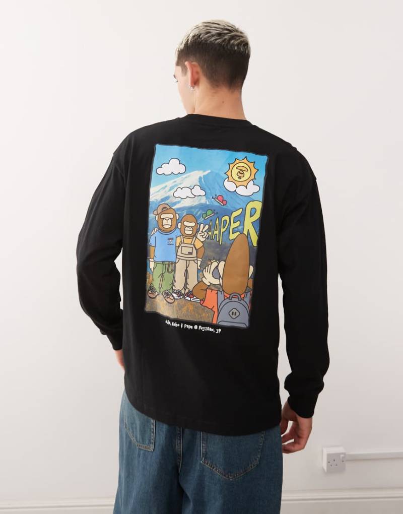 AAPE BY A BATHING APE - Langärmliges Boxy-Fit-T-Shirt in Schwarz mit Bergprint am Rücken von AAPE BY A BATHING APE®
