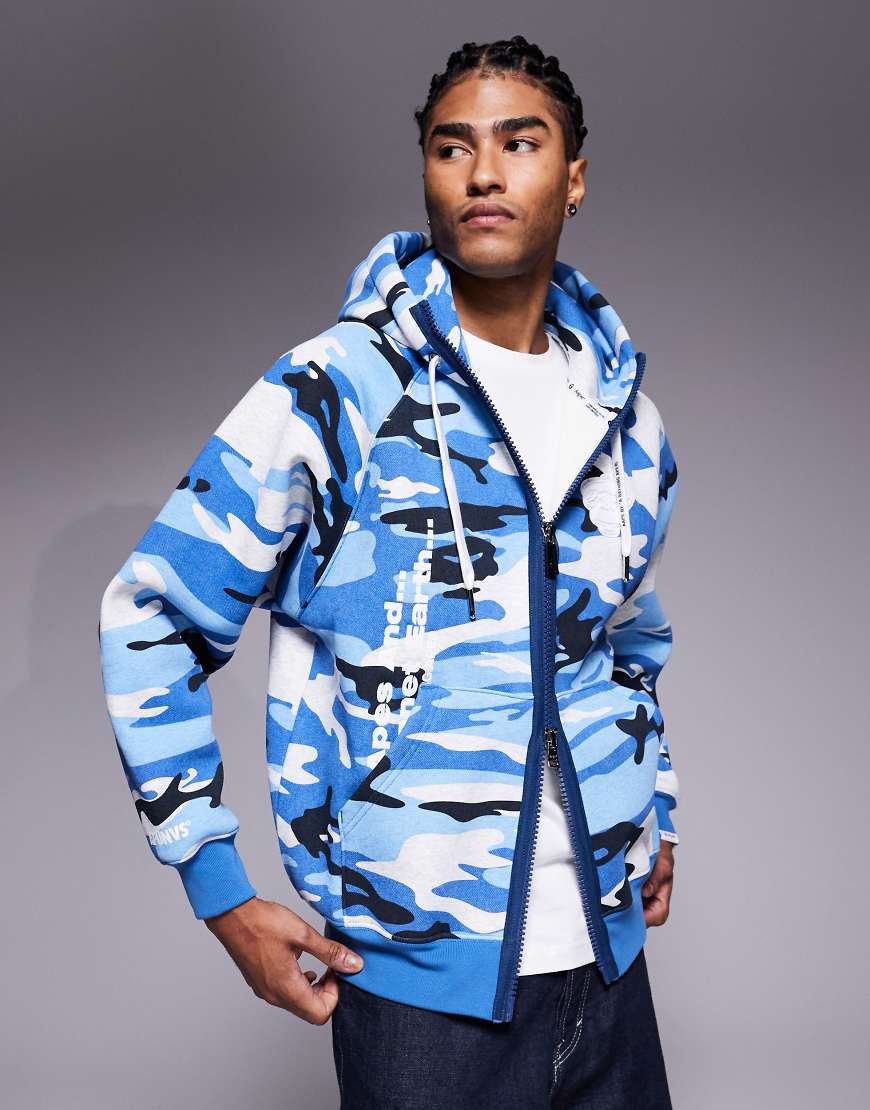 AAPE BY A BATHING APE - Schwere Kapuzenjacke in Blau mit Military-Muster und Reißverschluss-Bunt von AAPE BY A BATHING APE®