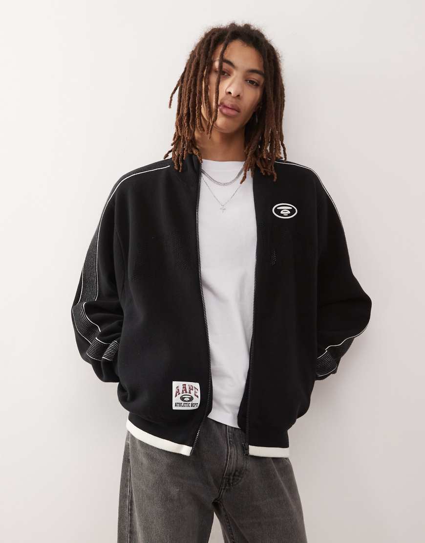 AAPE by A BATHING APE - Trainingsjacke aus Strickstoff in Schwarz mit College-Logo-Marineblau von AAPE BY A BATHING APE®