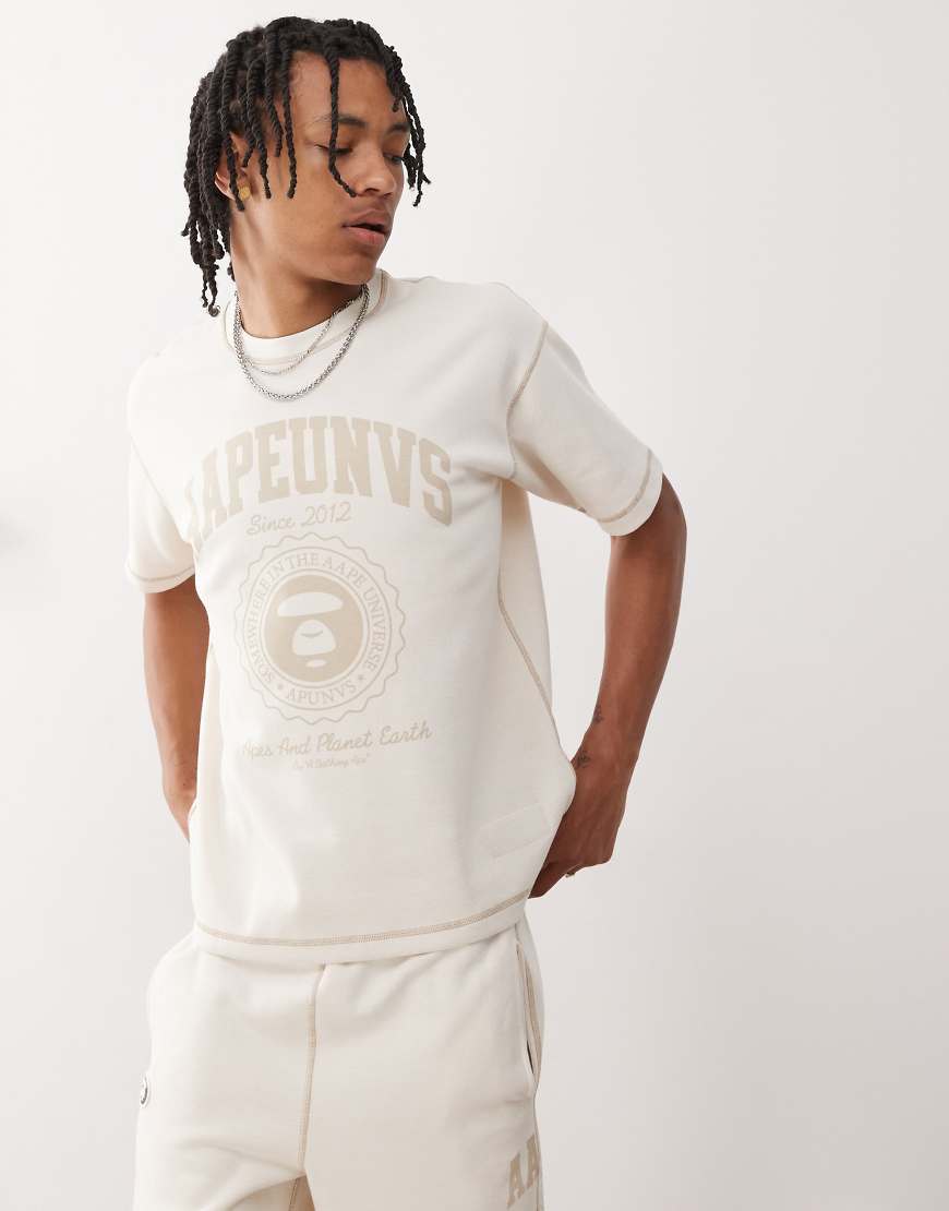 Aape by A Bathing Ape - Wendbares T-Shirt in Wollweiß mit Campus-Logo von AAPE BY A BATHING APE®