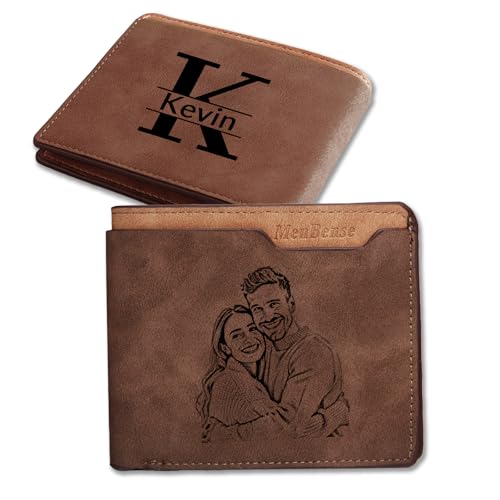 AAQ Personalisierte Geldbörsen für Männer, Gravur Leder Geldbeutel mit Foto Namen, Personalisierte Geschenke für Freund, Familie, Papa, Opa von AAQ