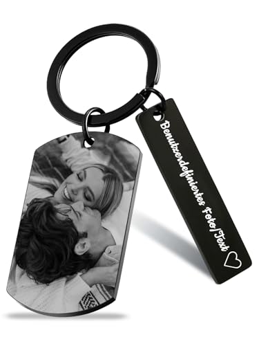 AAQ Personalisierter Schlüsselanhänger mit Foto - Personalisierte Foto Namen Schlüsselanhänger für Männer Frauen, Personalisierte Fotogeschenke (01-Militärkennzeichen + Stahlschild (Gravur)) von AAQ