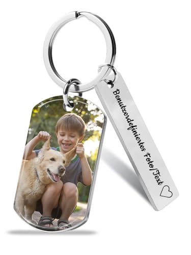 AAQ Personalisierter Schlüsselanhänger mit Foto - Personalisierte Foto Namen Schlüsselanhänger für Männer Frauen, Personalisierte Fotogeschenke (03-Militärkennzeichen + Stahlschild (Silber)) von AAQ