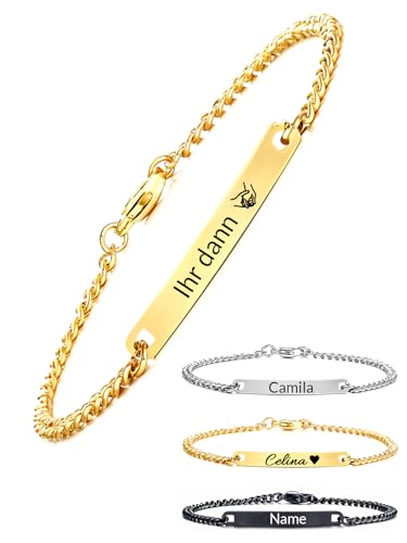 AAQ Personalisiertes Armband mit Gravur Personalisierbare Damen Armband Namensgravur Edelstahlarmband Geschenke für Damen Paare von AAQ