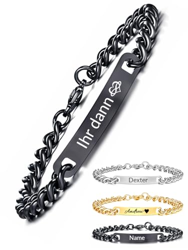 AAQ Personalisiertes Armband mit Gravur Personalisierbare Männer Armband Namensgravur Edelstahlarmband Geschenke für Männer Paare von AAQ