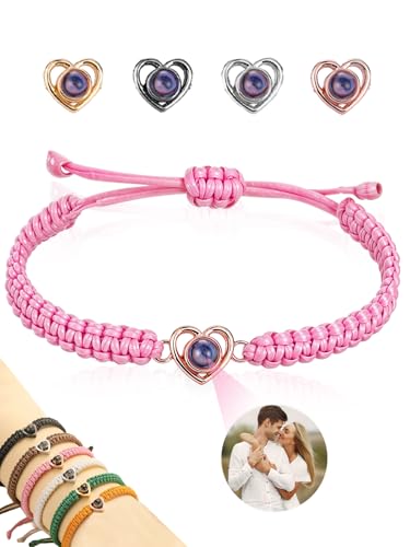 AAQ Personalisiertes Foto Armband für Damen Herren Maßgeschneidertes Projektions Armband mit Bild im Stein, Personalisierte Geschenk für Paare Valentinstag Geburtstag (01-Herzform) von AAQ