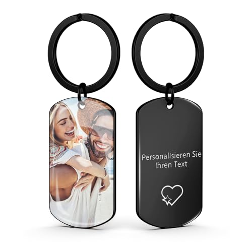 AAQ Schlüsselanhänger Personalisiert Foto - Schlüsselanhänger mit Foto aus Edelstahl, Personalisierte Geschenke zum Geburtstag und zu Weihnachten für Frauen und Männer (Farbdruck – Schwarz) von AAQ