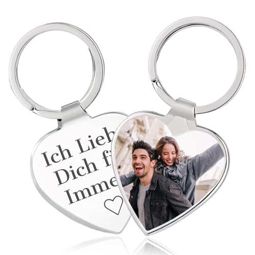 AAQ Schlüsselanhänger Personalisiert mit Foto und Wunschtext - Personalisierte Valentinstag Geschenke für Männer Frauen (Herzförmig) von AAQ