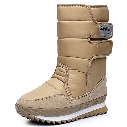 AARDIMI Schneeschuhe Für Frauen Flache Ferse Plus Größe Frauen Winterstiefel Wasserdichte Frauen Stiefeletten Wasserdicht(38 Khaki) Herstellergröße 39 von AARDIMI