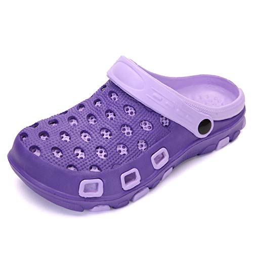 AARDIMI Clogs Atmungsaktiv Mesh Hausschuhe Hohl Latschen Gartenschuhe AntiRutsch Badeschuhe Strandschuhe Aqua Slippers Flach Sohle Pantoffeln Damen Herren (Lila-1973, Numeric_37) von AARDIMI