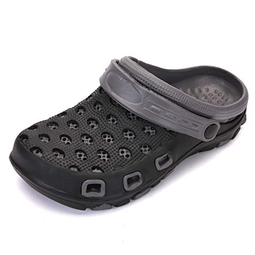 AARDIMI Clogs Atmungsaktiv Mesh Hausschuhe Hohl Latschen Gartenschuhe AntiRutsch Badeschuhe Strandschuhe Aqua Slippers Flach Sohle Pantoffeln Damen Herren (Schwarz-1973, Numeric_44) von AARDIMI