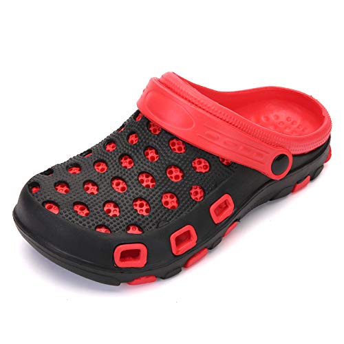 AARDIMI Clogs Atmungsaktiv Mesh Hausschuhe Hohl Latschen Gartenschuhe AntiRutsch Badeschuhe Strandschuhe Aqua Slippers Flach Sohle Pantoffeln Damen Herren (Schwarz Rot-1973, Numeric_41) von AARDIMI