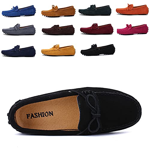 AARDIMI Herren Mokassins Bootsschuhe Wildleder Loafers Schuhe Flache Fahren Halbschuhe Beiläufig Slippers Hausschuh (42 EU, X-schwarz-4021) von AARDIMI