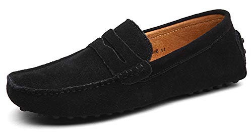 AARDIMI Herren Mokassins Bootsschuhe Wildleder Loafers Schuhe Flache Fahren Halbschuhe Beiläufig Slippers Hausschuh (42 EU, Z-schwarz) von AARDIMI