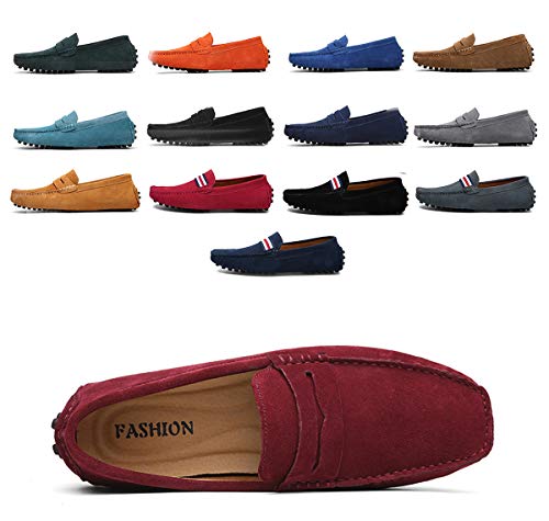 AARDIMI Herren Mokassins Bootsschuhe Wildleder Loafers Schuhe Flache Fahren Halbschuhe Beiläufig Slippers Hausschuh (44 EU, Z-Weinrot) von AARDIMI