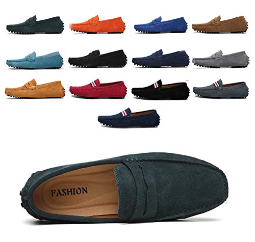 AARDIMI Herren Mokassins Bootsschuhe Wildleder Loafers Schuhe Flache Fahren Halbschuhe Beiläufig Slippers Hausschuh (44 EU, Z-grün) von AARDIMI