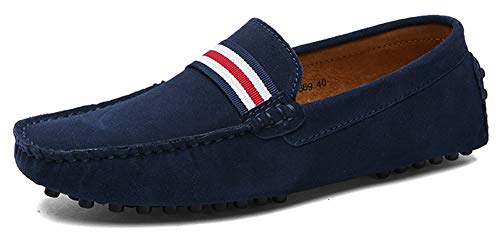 AARDIMI Herren Mokassins Bootsschuhe Wildleder Loafers Schuhe Flache Fahren Halbschuhe Beiläufig Slippers Hausschuh (45, Blau) von AARDIMI