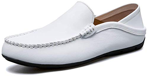 AARDIMI Herren Mokkasins Slip on Casual Männer Loafers Frühling und Herbst Herren Mokassins Schuhe aus echtem Leder Herren Wohnungen Schuhe, 44 EU, Weiß von AARDIMI