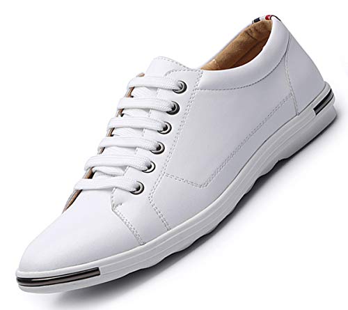 AARDIMI Herren Sneaker Casual Shoes Plus Size 38-50 PU Leather Sneakers Spring Autumn Lace Up Gold Silver Color Men Footwear(Hersteller-Größentabelle im Bild Beachten) (44 EU, Z-Weiß-593) von AARDIMI