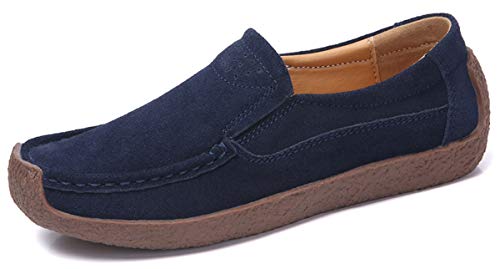 AARDIMI Mokassins Damen Bootsschuhe Loafers Halbschuhe Casual Fahren Schuhe Wildleder Slip on Slipper Erbsenschuhe (38 EU, Blau) von AARDIMI