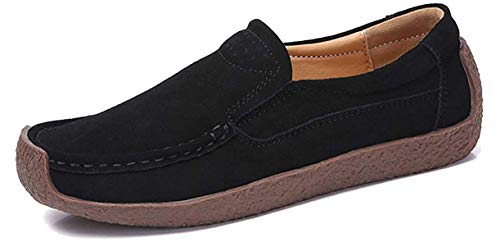 AARDIMI Mokassins Damen Bootsschuhe Loafers Halbschuhe Casual Fahren Schuhe Wildleder Slip on Slipper Erbsenschuhe (38 EU, Schwarz) von AARDIMI