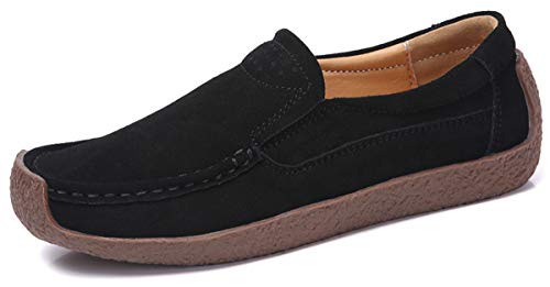 AARDIMI Mokassins Damen Bootsschuhe Loafers Halbschuhe Casual Fahren Schuhe Wildleder Slip on Slipper Erbsenschuhe (39 EU, Schwarz) von AARDIMI