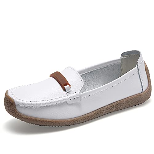AARDIMI Mokassins Damen Bootsschuhe Loafers Halbschuhe Casual Fahren Schuhe Wildleder Slip on Slipper Erbsenschuhe (39 EU,Weiß-4019) von AARDIMI