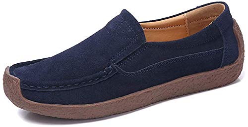 AARDIMI Mokassins Damen Bootsschuhe Loafers Halbschuhe Casual Fahren Schuhe Wildleder Slip on Slipper Erbsenschuhe (40 EU, Blau) von AARDIMI