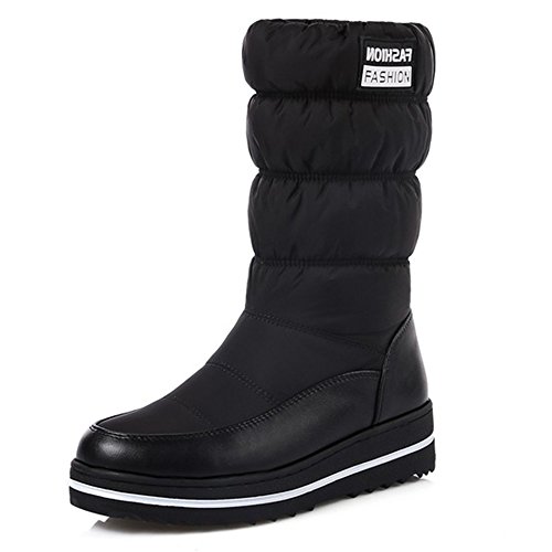 AARDIMI Plus größe 35-44 neue schnee stiefel frauen warme baumwolle down schuhe wasserdichte stiefel pelz plattform mid calf stiefel schwarz (44, Schwarz) von AARDIMI