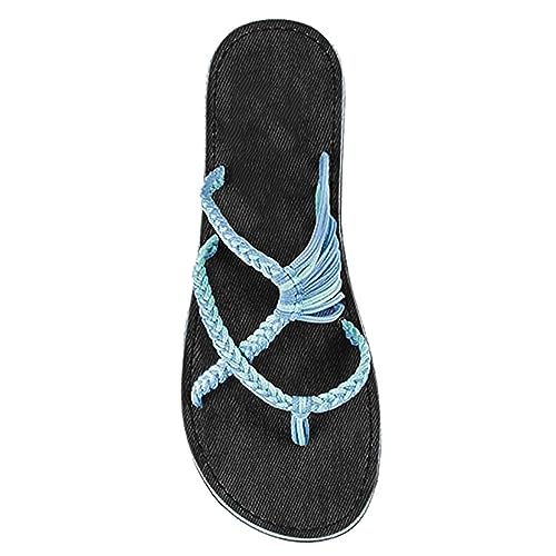 AARDIMI Sandalen Damen Frauen Flip Flops Kreuzband Geflochtene Sandalen Roman Schuhe Sommer Woven Strap Mode Strand Hausschuhe Flacher Anti Rutsch (37 EU, Blau 2) von AARDIMI