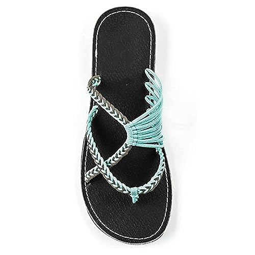 AARDIMI Sandalen Damen Frauen Flip Flops Kreuzband Geflochtene Sandalen Roman Schuhe Sommer Woven Strap Mode Strand Hausschuhe Flacher Anti Rutsch (38 EU, Grün 3) von AARDIMI