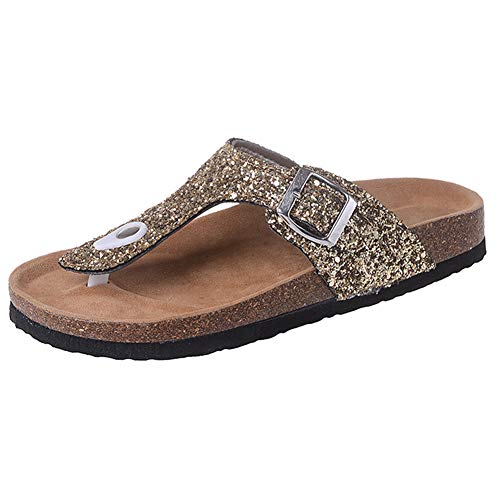 AARDIMI Sandalen Damen Frauen Flip Flops Kreuzband Geflochtene Sandalen Roman Schuhe Sommer Woven Strap Mode Strand Hausschuhe Flacher Anti Rutsch (44 EU, 1748-Z-Gold) von AARDIMI