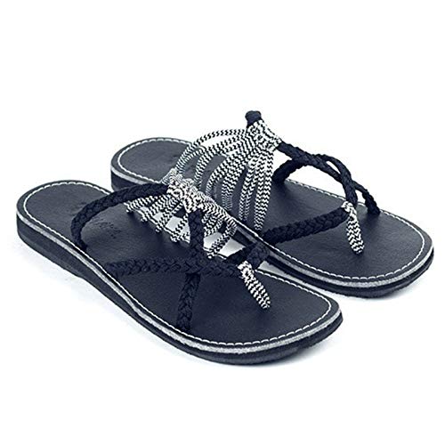 AARDIMI Sandalen Damen Frauen Flip Flops Kreuzband Geflochtene Sandalen Roman Schuhe Sommer Woven Strap Mode Strand Hausschuhe Flacher Anti Rutsch 35-43 (schwarz, numeric_40) von AARDIMI