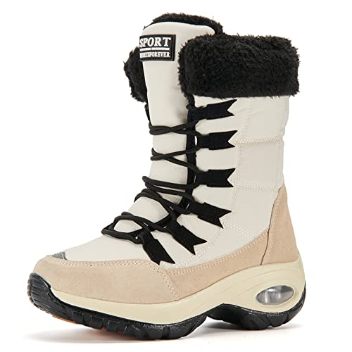 AARDIMI Warm Gefüttert Winterschuhe Damen Schneestiefel Wasserdicht Outdoor Trekking Wanderschuhe Gr. 35-42 (R1-Beige, numeric_42) von AARDIMI