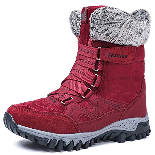 AARDIMI Warm Gefüttert Winterschuhe Damen Schneestiefel Wasserdicht Outdoor Trekking Wanderschuhe Gr. 35-42 (Rot, 37 EU) von AARDIMI