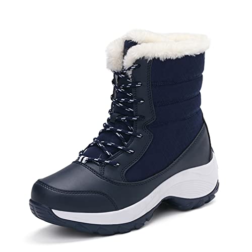 AARDIMI Warm Gefüttert Winterschuhe Damen Schneestiefel Wasserdicht Outdoor Trekking Wanderschuhe Schlupfstiefel Gr. 36-42 (1351-Blau, numeric_35) von AARDIMI