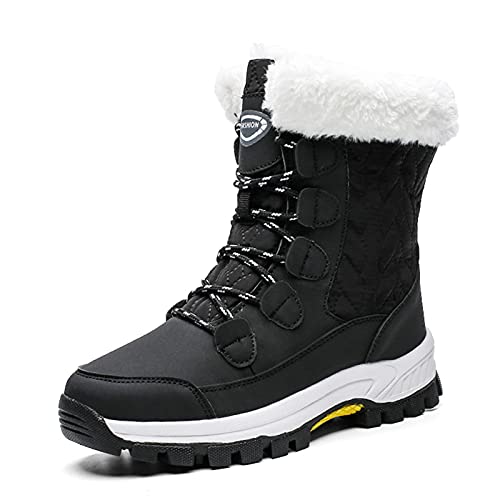 AARDIMI Warm Gefüttert Winterschuhe Damen Schneestiefel Wasserdicht Outdoor Trekking Wanderschuhe Schlupfstiefel Gr. 36-42 (Schwarz, numeric_36) von AARDIMI